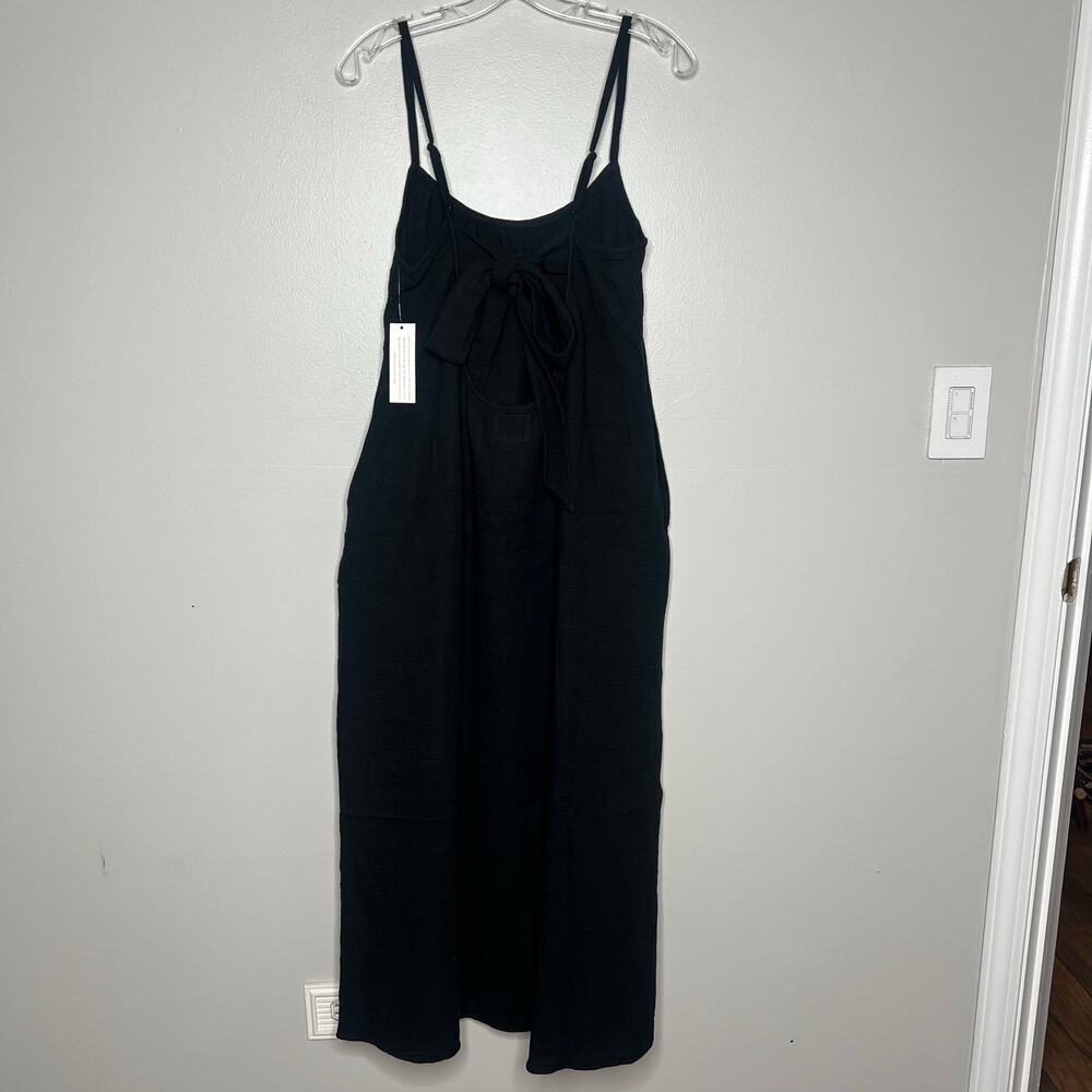 Sol Angeles Long Gauzy Maxi Dress Black M/L Swim Cover Tieback $128 NWT Flowy - Picture 7 of 13